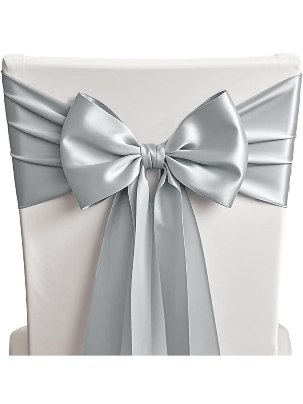 Silver Satin Chair Sash Bow for Home Party Supplies